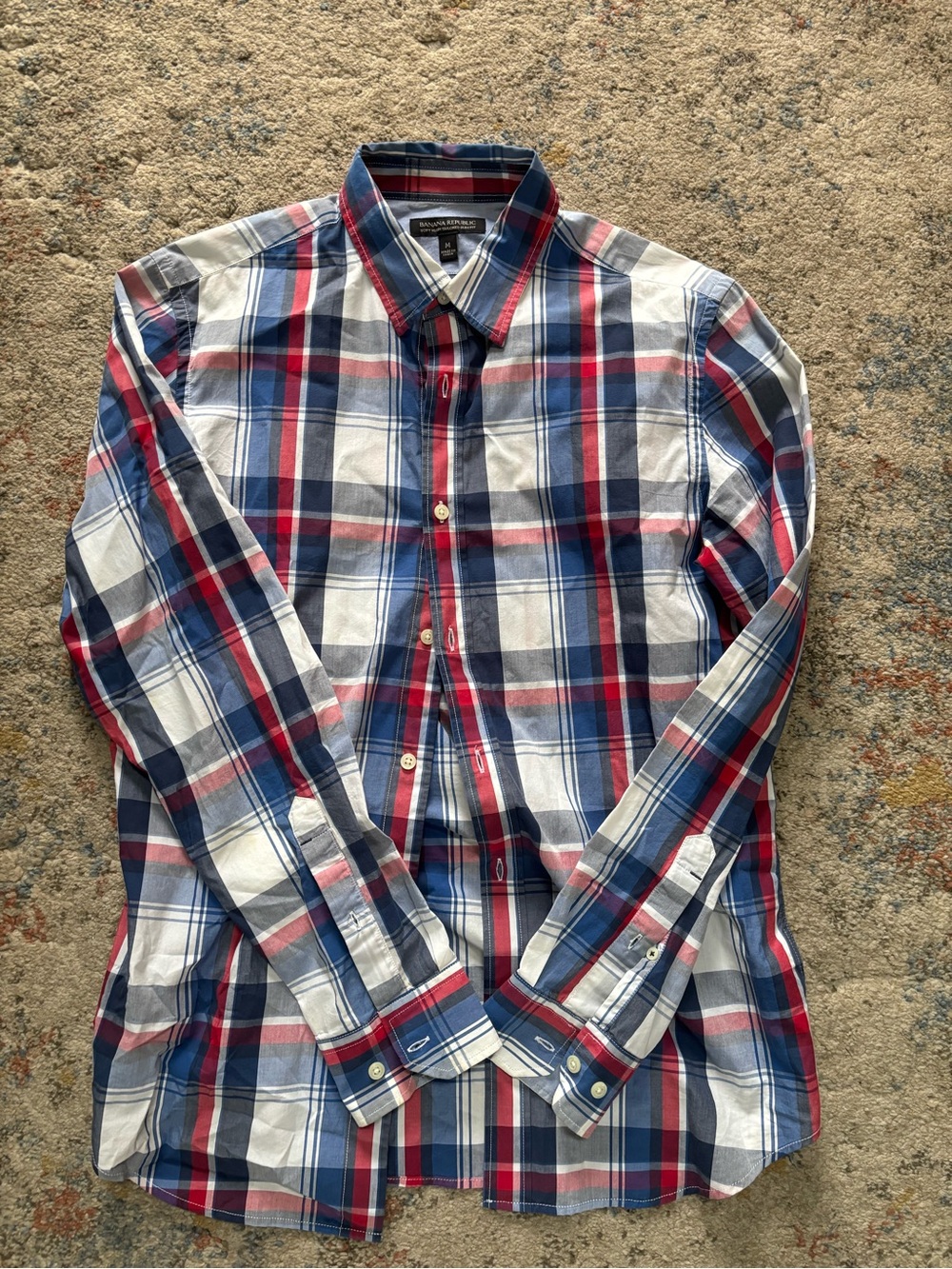 Banana Republic Men's Red, Blue & White Plaid Button-Down Shirt